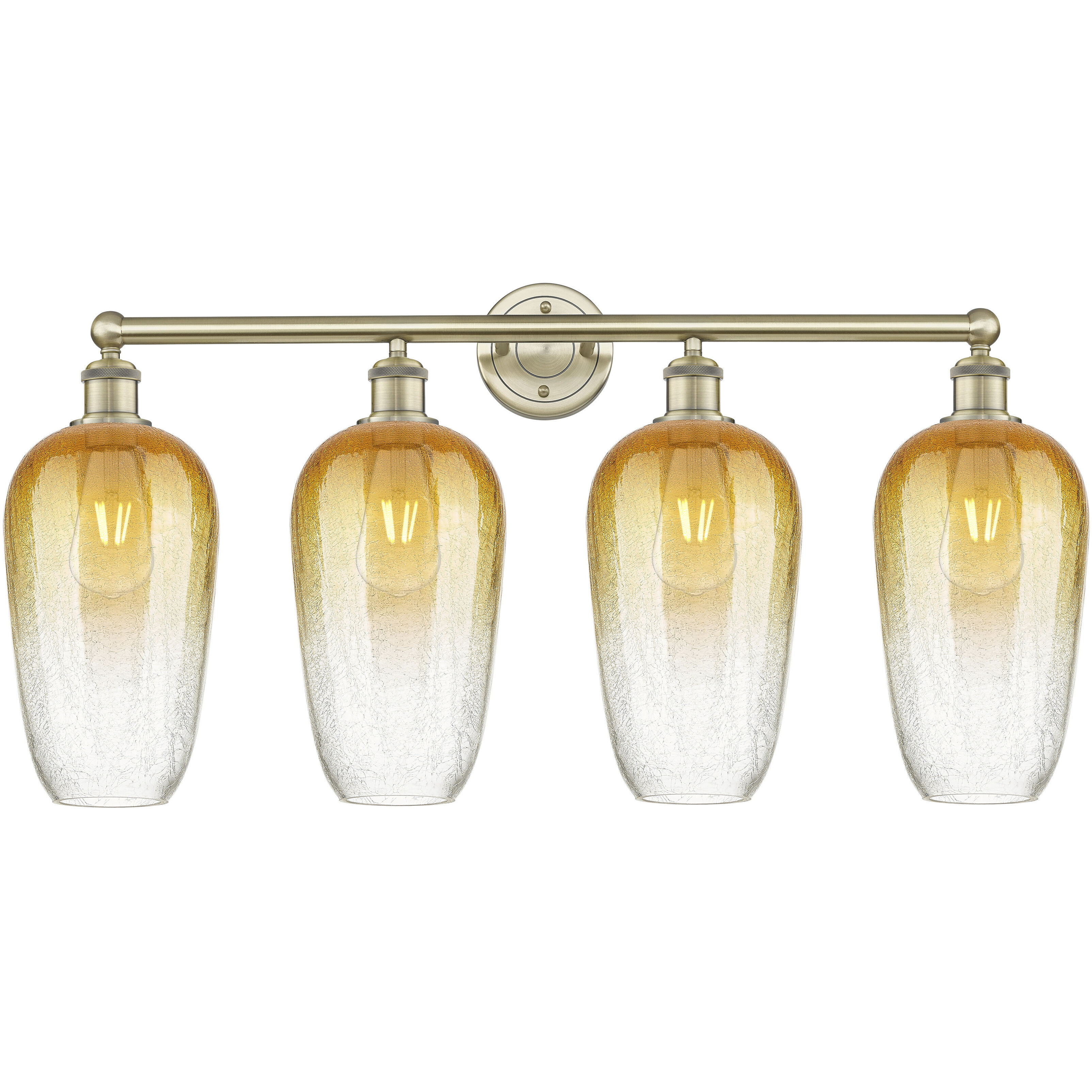 Edison Brookhaven Flute 4 Light 34 inch Antique Brass Bath Vanity Light Wall Light in Amber Glass