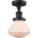 Franklin Restoration Olean LED 7 inch Matte Black Semi-Flush Mount Ceiling Light in Matte White Glass, Franklin Restoration