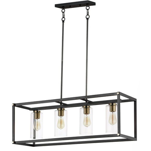 Capitol 4 Light 36 inch Black/Antique Brass Linear Pendant Ceiling Light