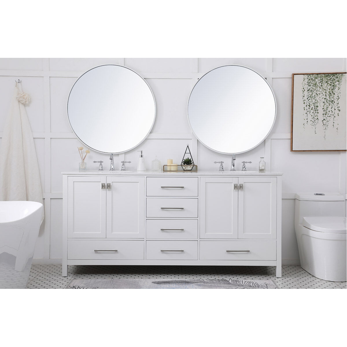 Irene 72 X 22 X 34 inch White Vanity Sink Set