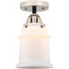 Nouveau 2 Canton 1 Light 6 inch Black Polished Nickel Semi-Flush Mount Ceiling Light in Matte White Glass