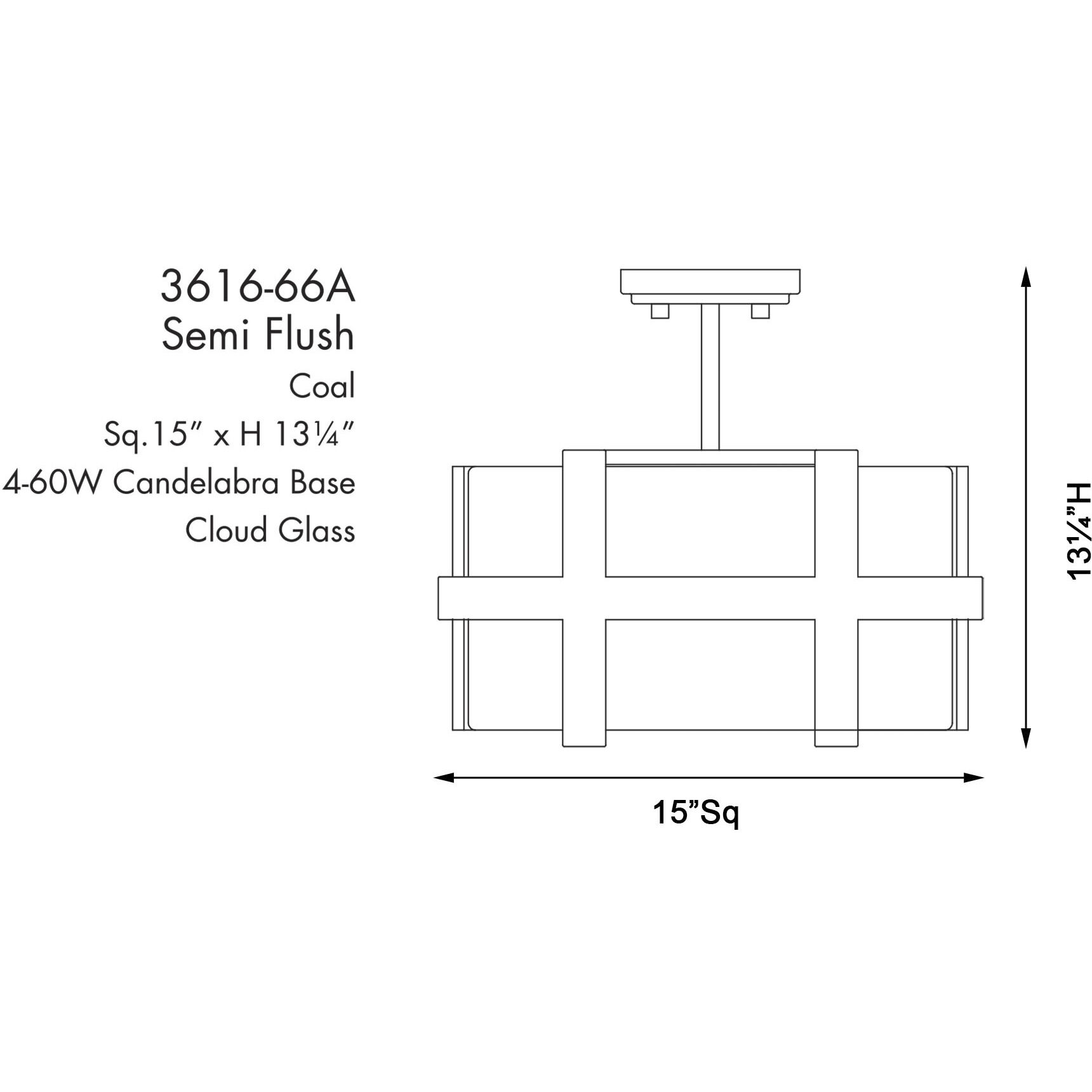 Cloud Break 4 Light 15 inch Coal Semi Flush Ceiling Light