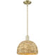Arcadia Woven Rattan 1 Light 12 inch Antique Brass Mini Pendant Ceiling Light