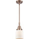Franklin Restoration Small Bell 1 Light 5 inch Antique Copper Mini Pendant Ceiling Light in Matte White Glass