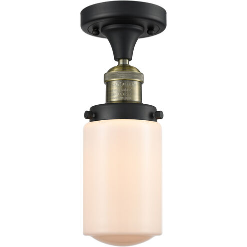 Franklin Restoration Dover LED 5 inch Black Antique Brass Semi-Flush Mount Ceiling Light in Matte White Glass, Franklin Restoration