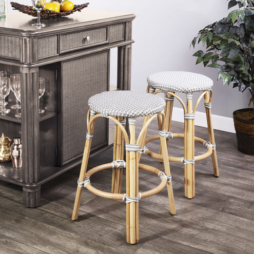 Tobias Gray & White Rattan Bar Stool
