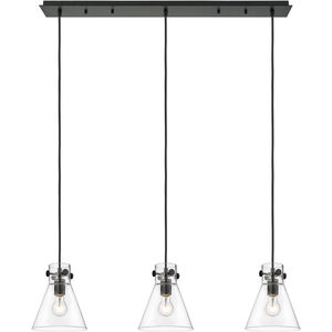 Newton Cone 3 Light 39.75 inch Matte Black Linear Pendant Ceiling Light in Clear Glass