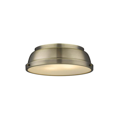 Duncan 2 Light 14 inch Aged Brass Flush Mount Ceiling Light, Damp