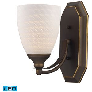 Mix-N-Match LED 8 inch Aged Bronze Vanity Light Wall Light in White Swirl Glass, 1