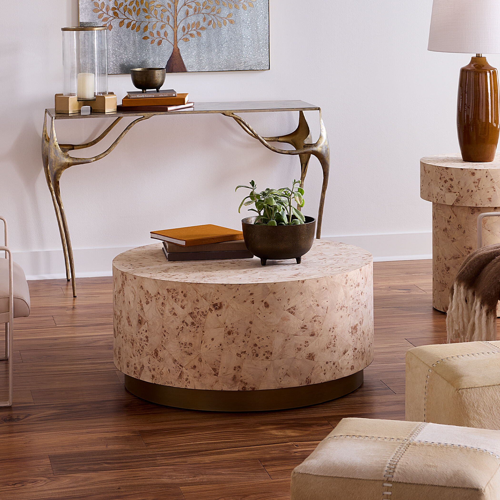 Configuration 36 X 16.5 inch Bleached Burl Veneer Coffee Table, Inline