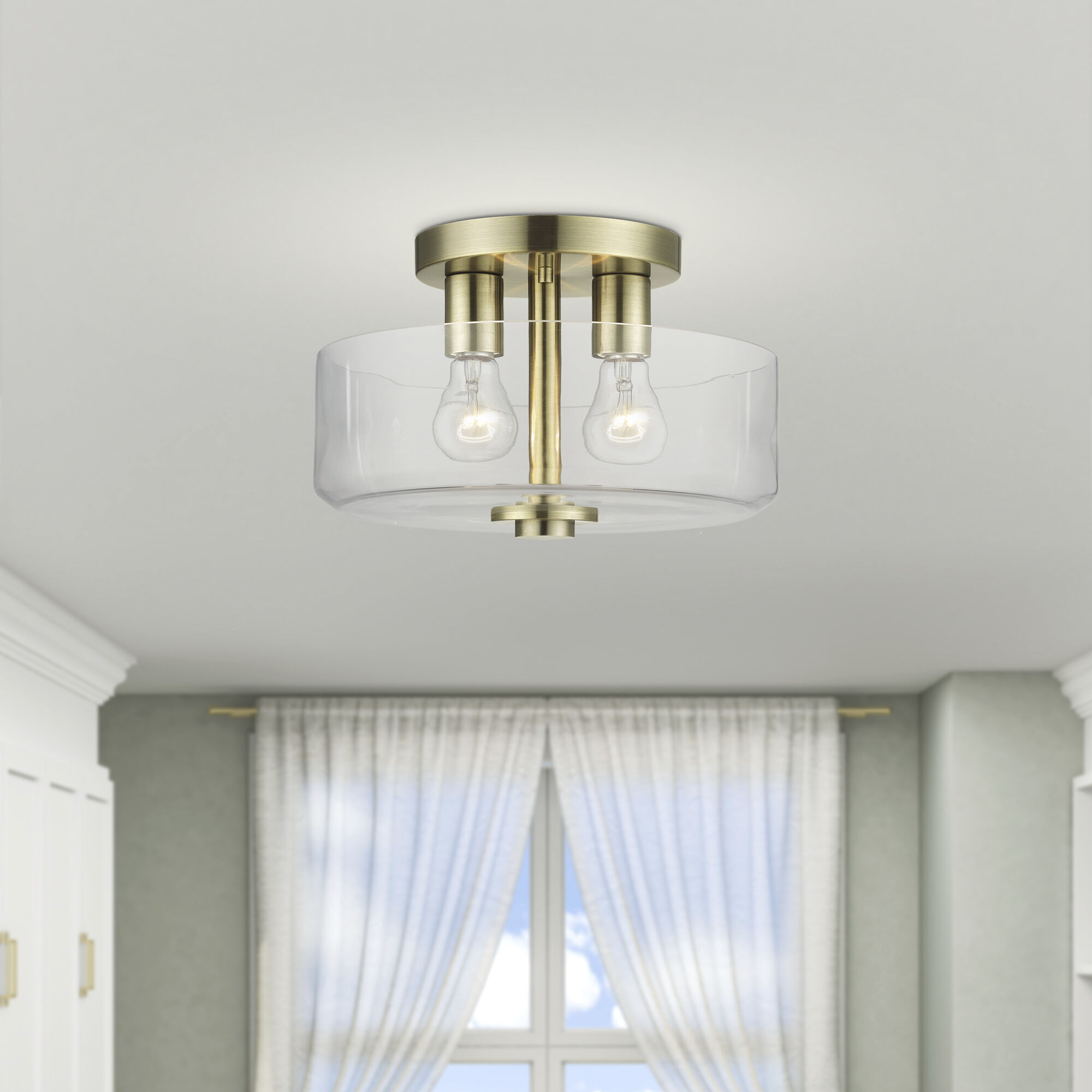 Whitworth 2 Light 12.25 inch Antique Brass Semi-Flush Ceiling Light