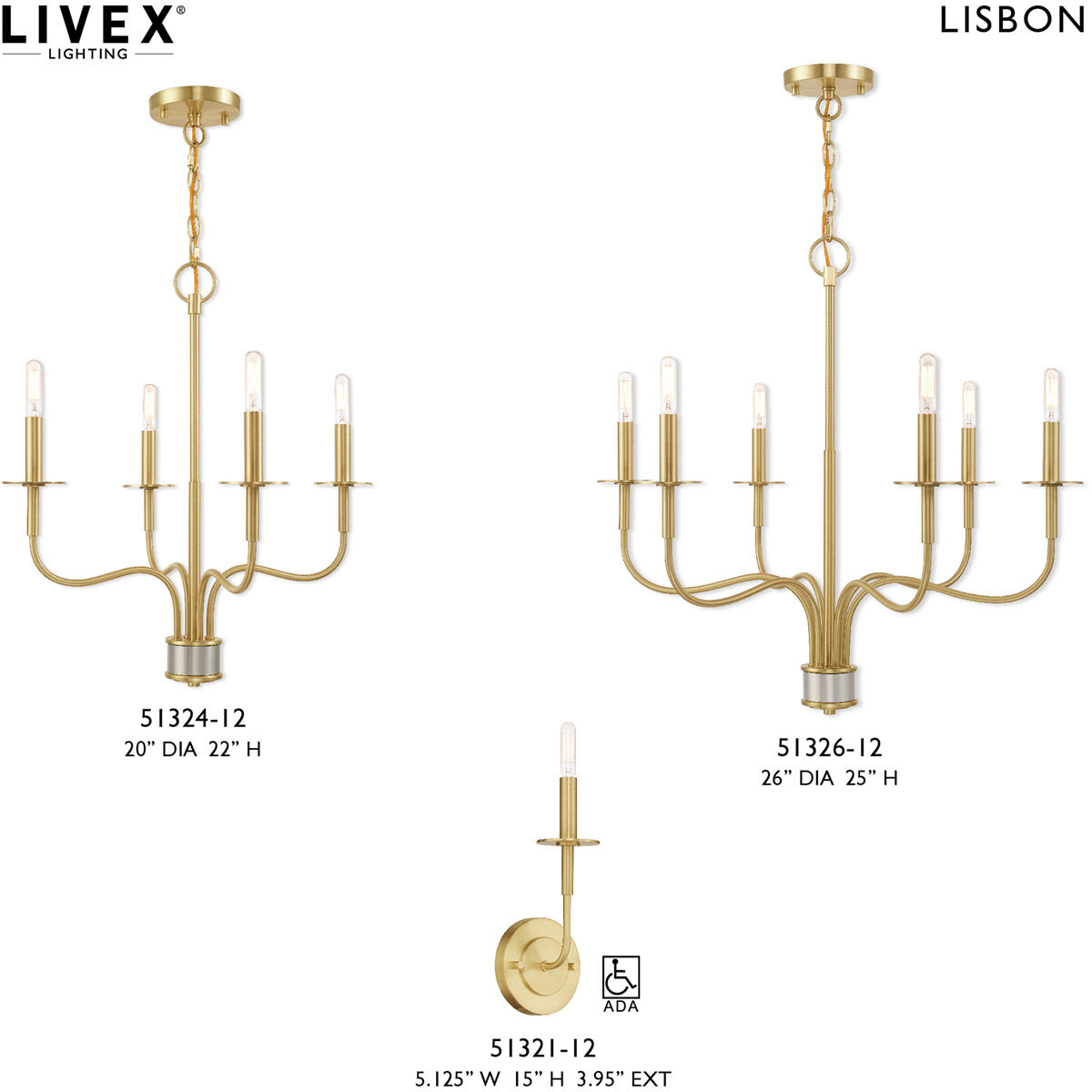 Lisbon 6 Light 26 inch Satin Brass Chandelier Ceiling Light
