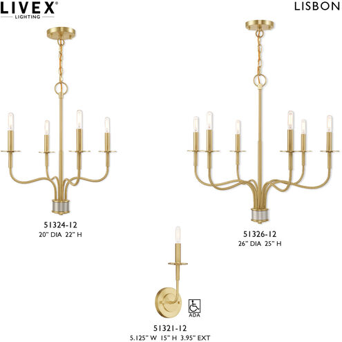 Lisbon 6 Light 26 inch Satin Brass Chandelier Ceiling Light