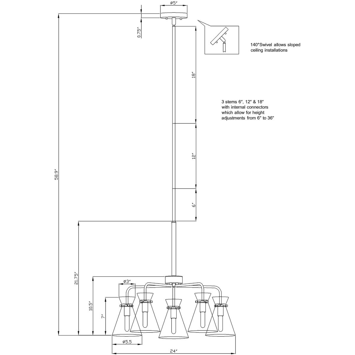 Beaker 5 Light 24 inch Soft Gold Chandelier Ceiling Light