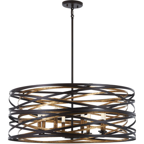 Vortic Flow 8 Light 30 inch Dark Bronze/Mosaic Gold Pendant Ceiling Light