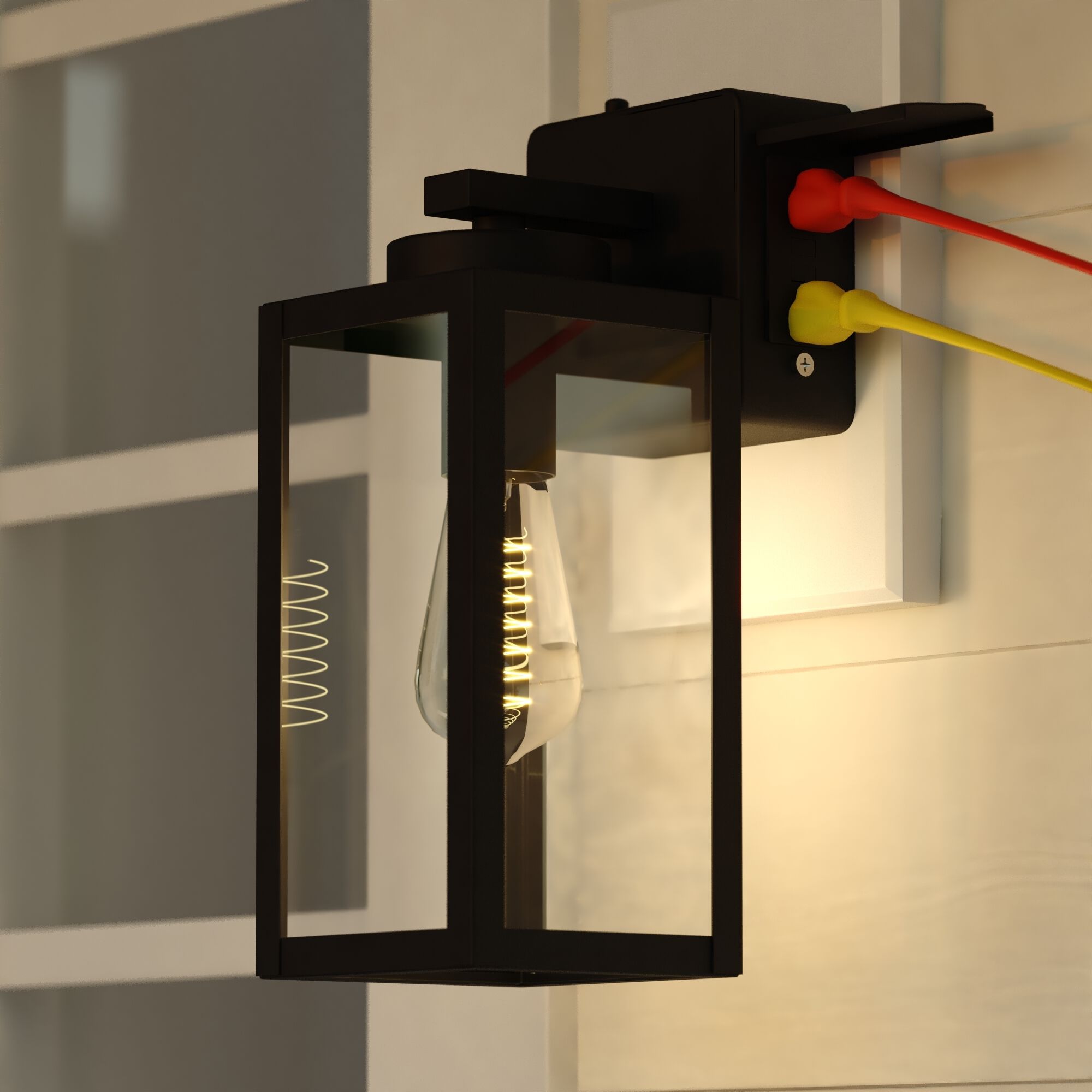 Lombard 1 Light 12.25 inch Textured Black Outdoor Wall Lantern, Integrated GFCI Outlet