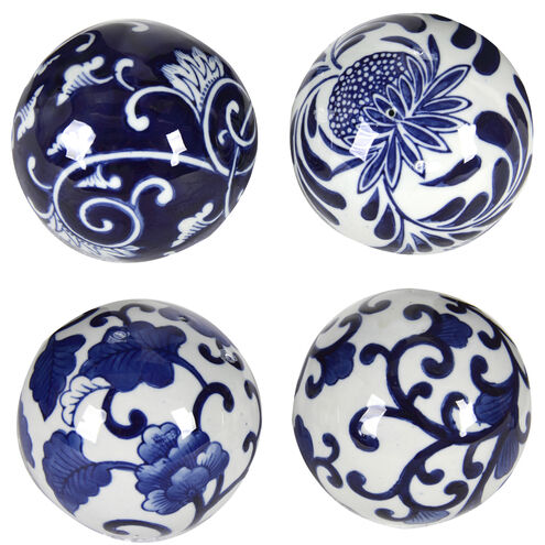Aline Blue/White Decorative Orb, Set of 4