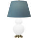Double Gourd 31 inch 150.00 watt Matte Dasiy Glazed Ceramic with Antique Natural Brass Table Lamp Portable Light in Matte Daisy, Bright Blue with Gray