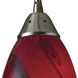 Galaxy 1 Light 5 inch Satin Nickel Mini Pendant Ceiling Light in Red Glass