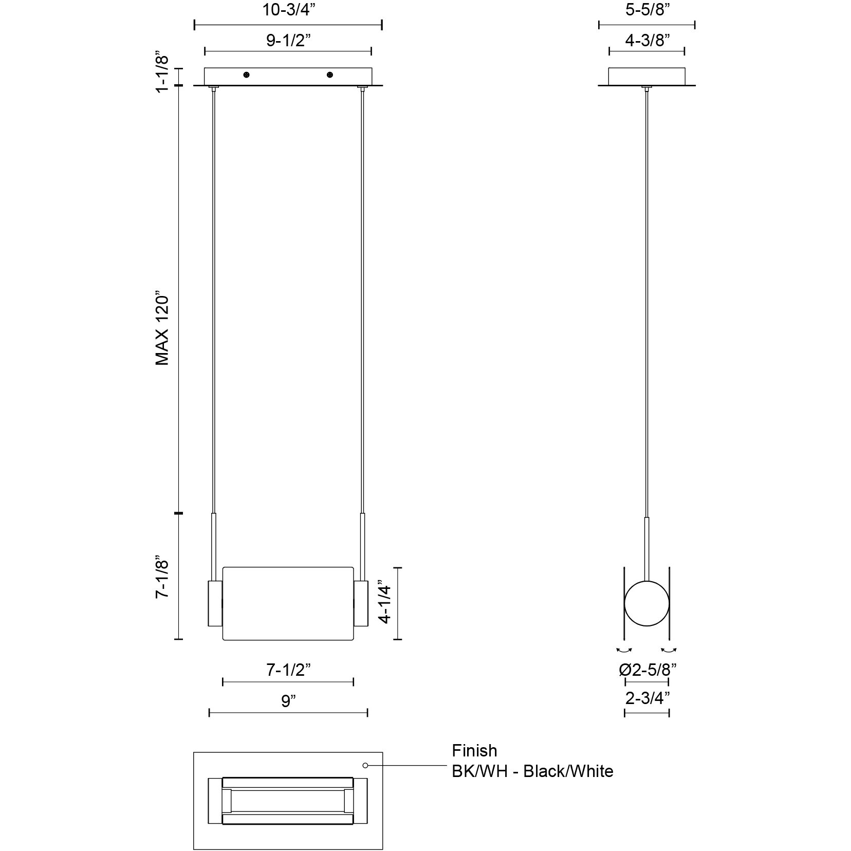 Phoenix LED 9 inch Black and White Linear Pendant Ceiling Light