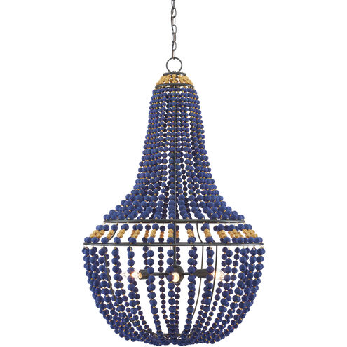 Penelope 6 Light 27.25 inch Antique Black/Blue/Gold Chandelier Ceiling Light