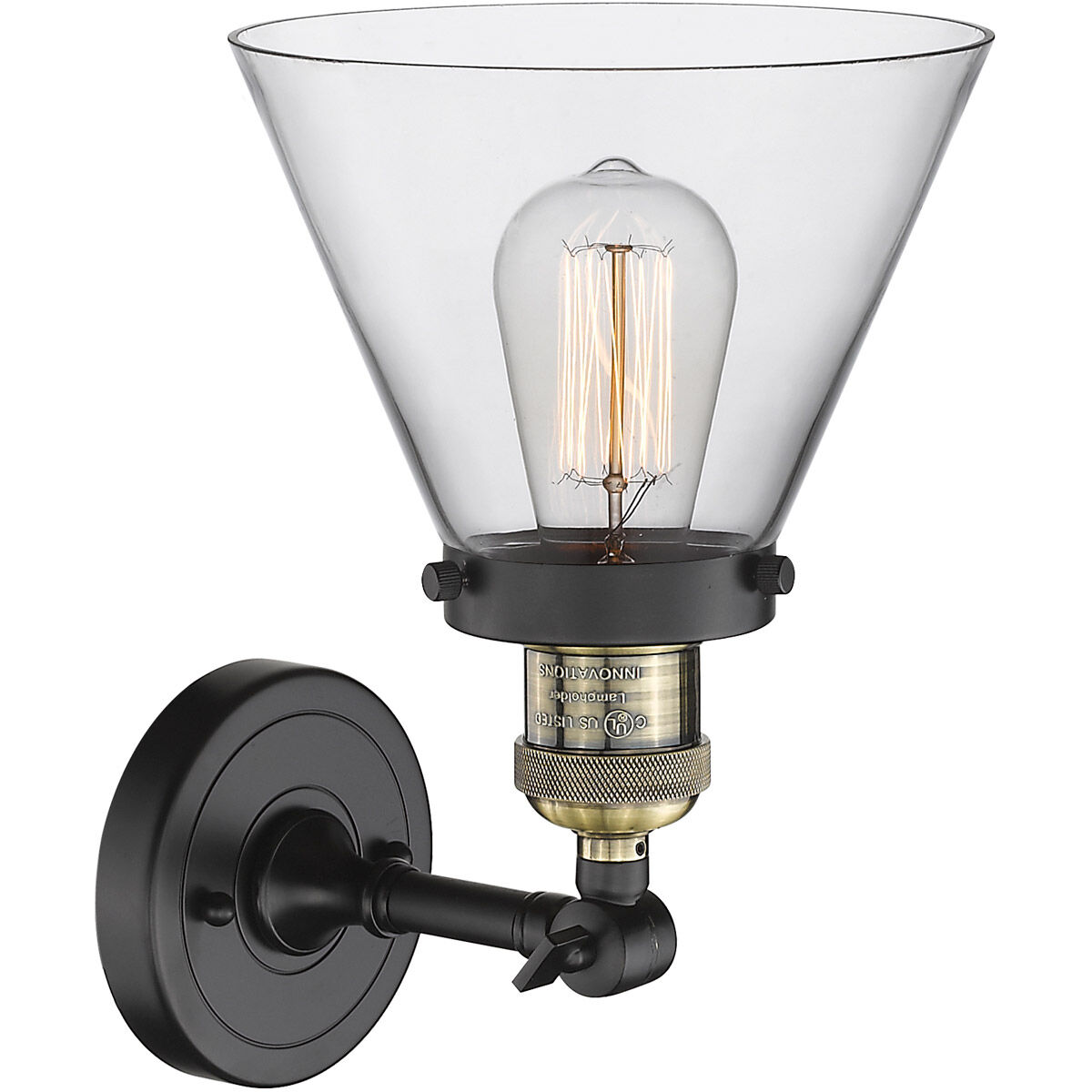 Franklin Restoration Large Cone 1 Light 8 inch Black Antique Brass Semi-Flush Mount Ceiling Light in Clear Glass, Franklin Restoration