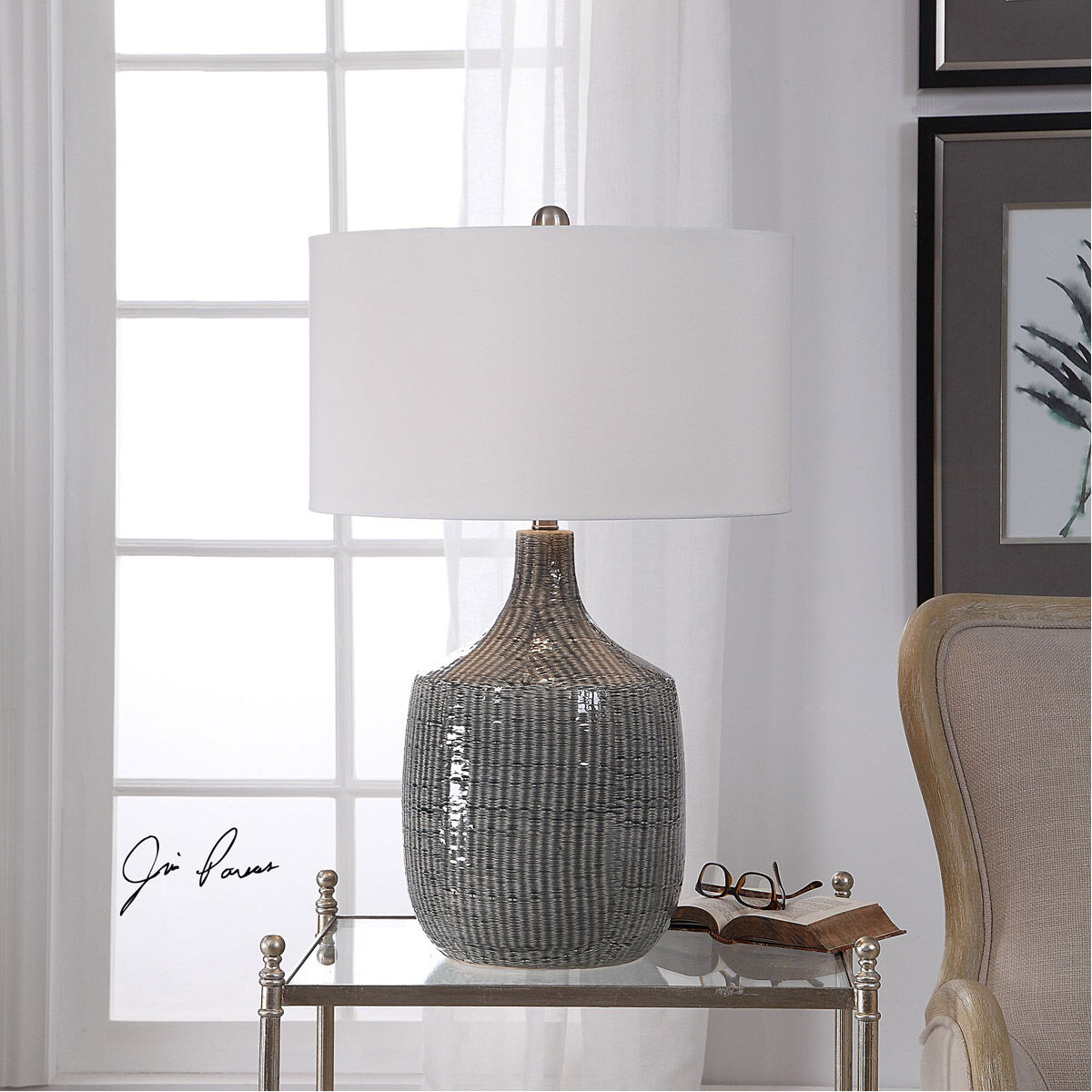 Felipe 29 inch 150 watt Distressed Gray Glaze and Brushed Nickel Table Lamp Portable Light