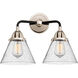 Nouveau 2 Large Cone 2 Light 16 inch Black Polished Nickel Bath Vanity Light Wall Light in Seedy Glass