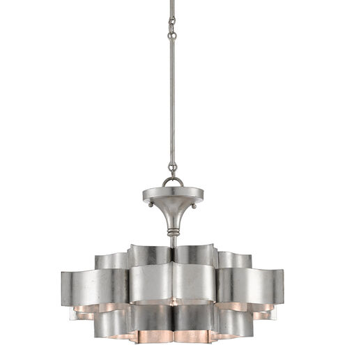 Grand Lotus 1 Light 20 inch Contemporary Silver Leaf Pendant Ceiling Light, Small, Semi-Flush Convertible