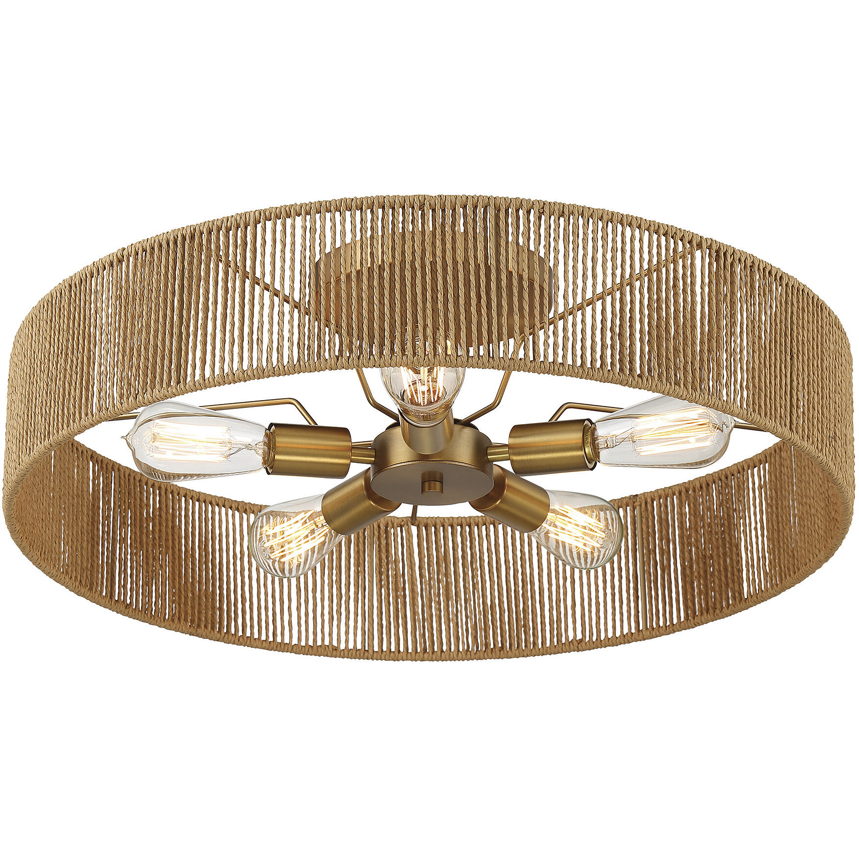 Ashe 5 Light 24 inch Warm Brass and Rope Semi-Flush Ceiling Light
