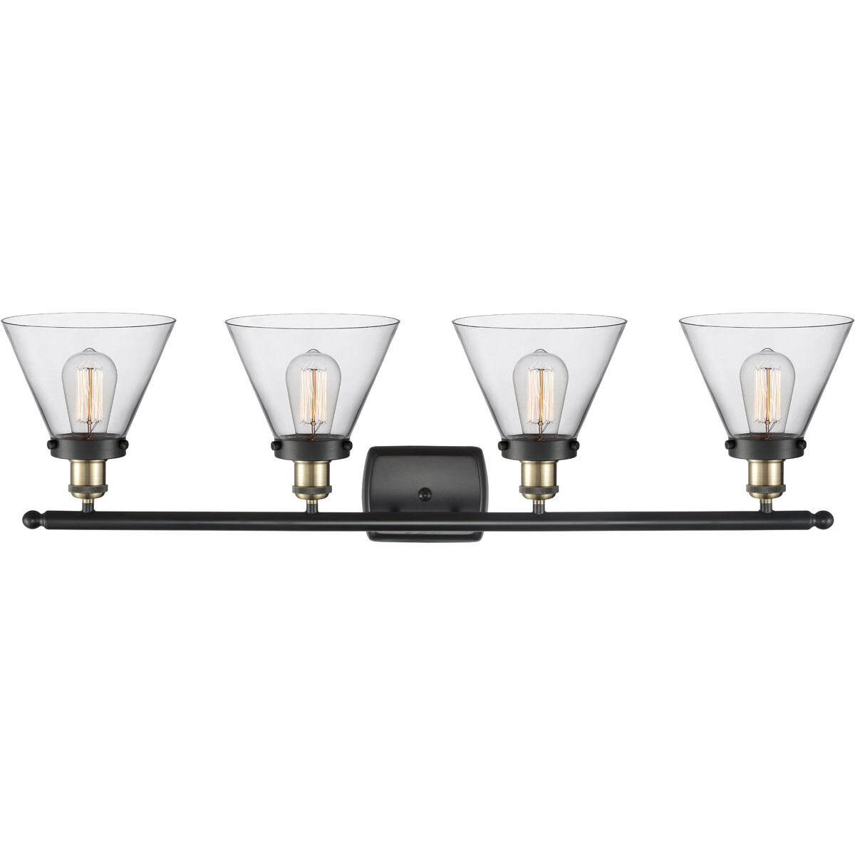 Ballston Large Cone 4 Light 36 inch Black Antique Brass Bath Vanity Light Wall Light in Clear Glass