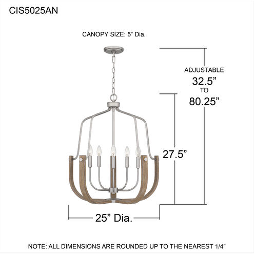 Challis 5 Light 25 inch Antique Nickel Chandelier Ceiling Light