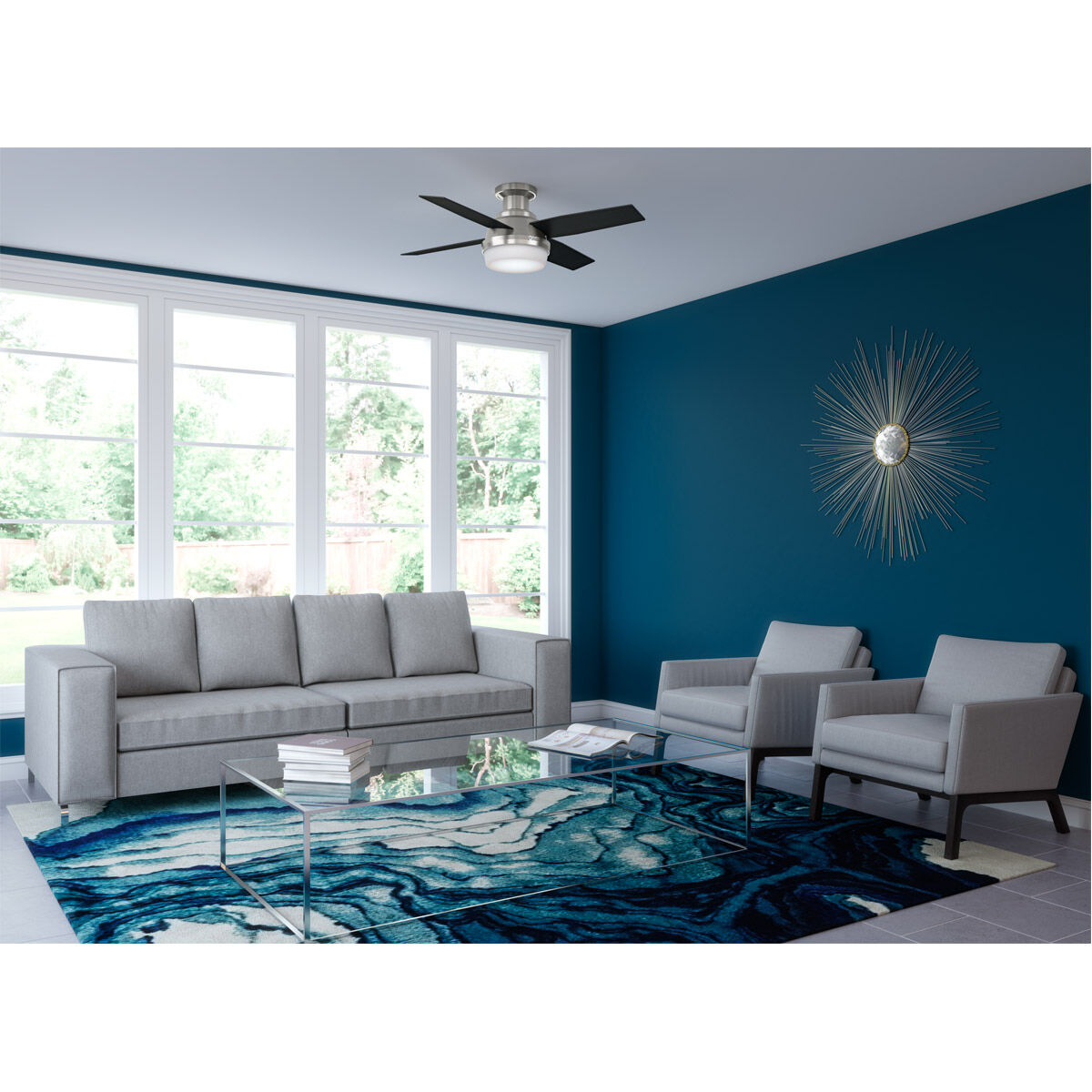 Hunter Fan 59243 Dempsey 44 inch Brushed Nickel with Black