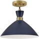Simon LED 13 inch Matte Navy with Heritage Brass accents Pendant Ceiling Light, Semi-Flush Mount