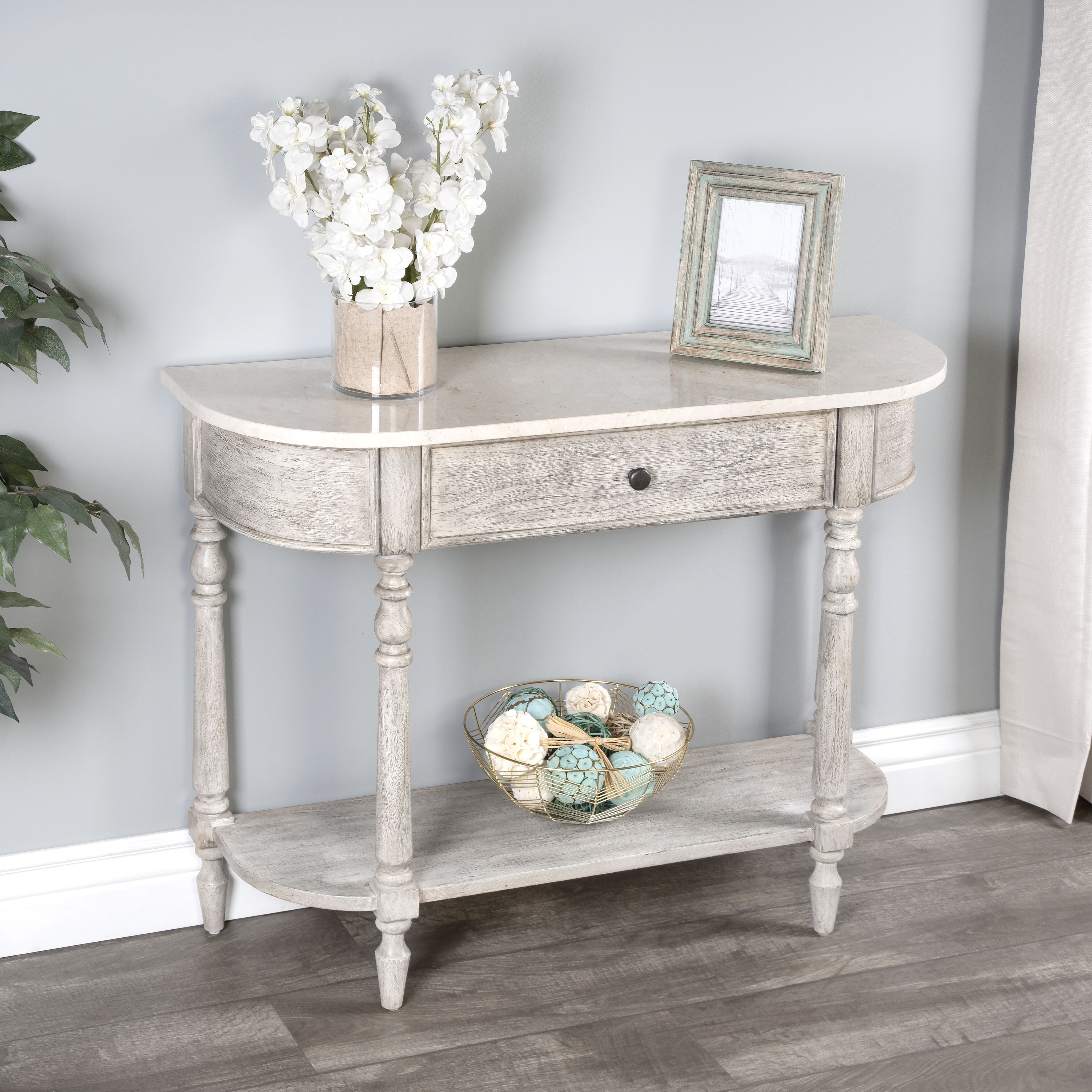 Danielle Marble 40" one- drawer Console Table in Gray