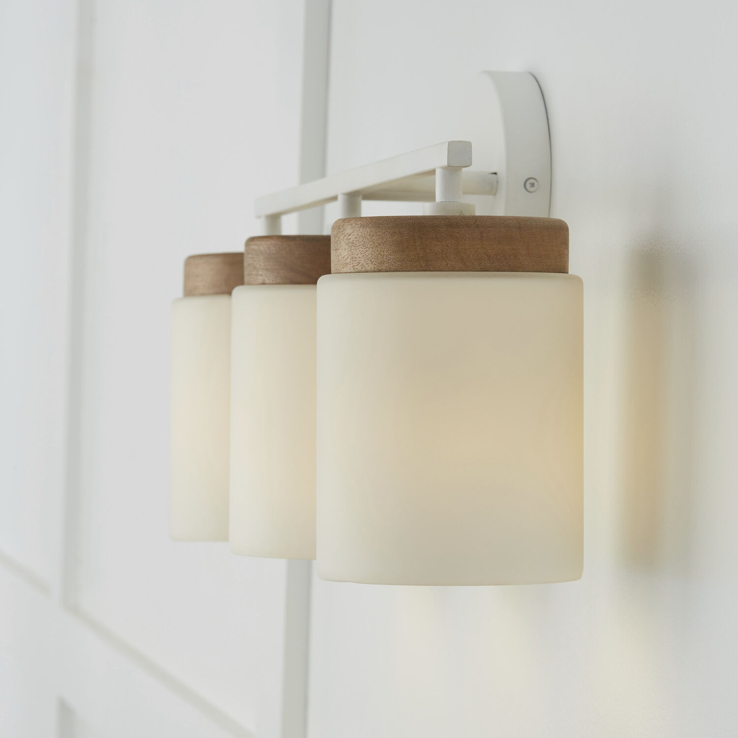 Liam 3 Light 23.5 inch Light Wood and White Vanity Light Wall Light