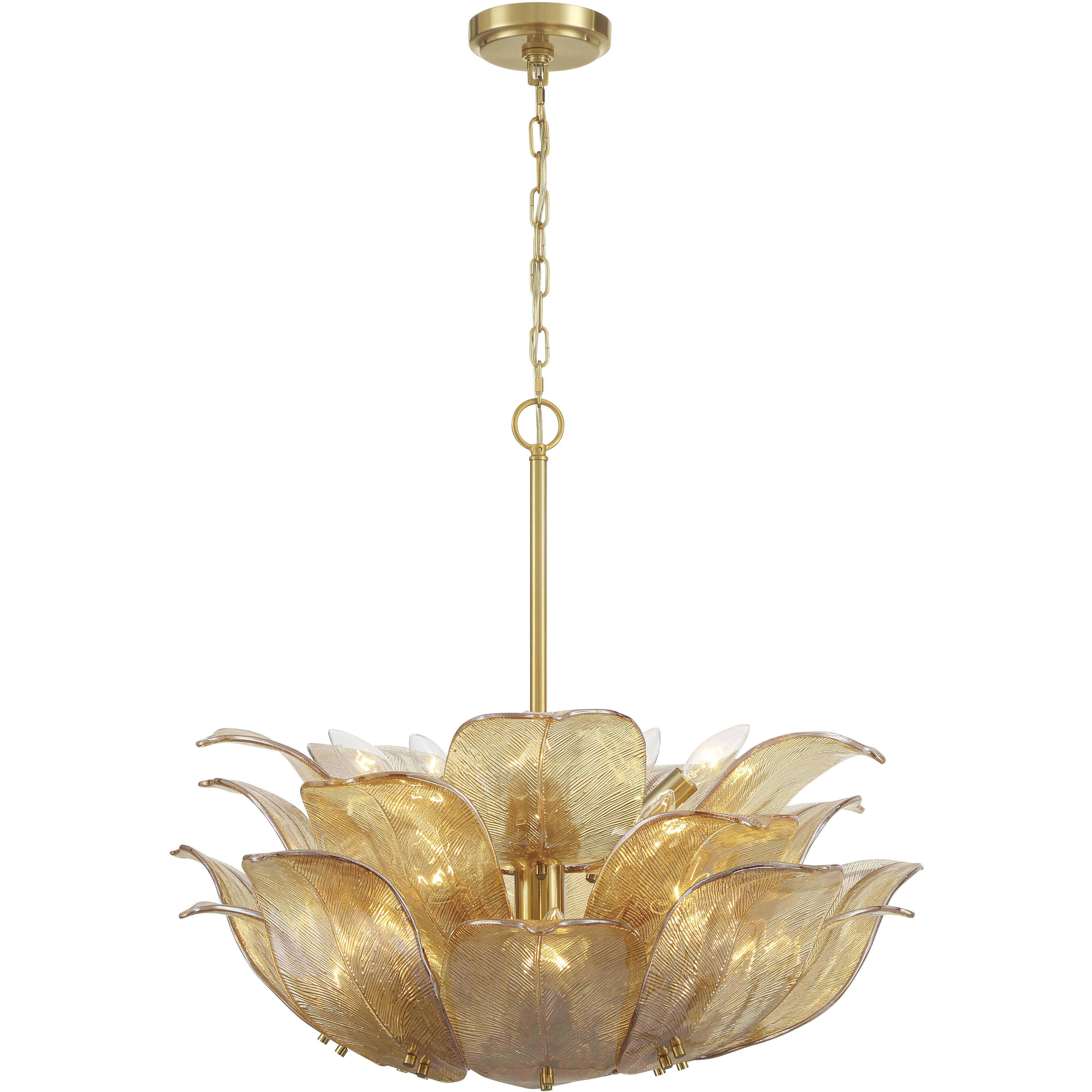Orchid 10 Light 28.5 inch Legacy Brass Pendant Ceiling Light in Amber Handmade Glass