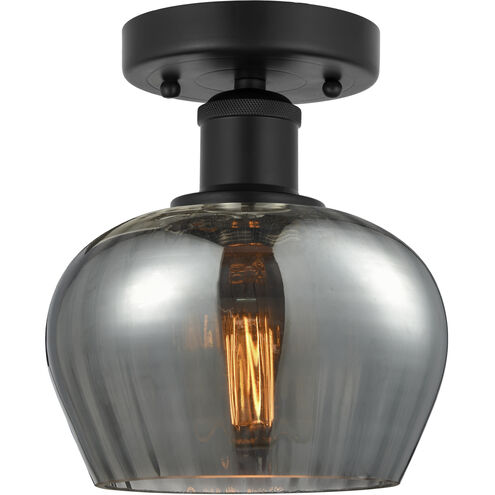 Edison Fenton 1 Light 7 inch Matte Black Semi-Flush Mount Ceiling Light in Plated Smoke Glass