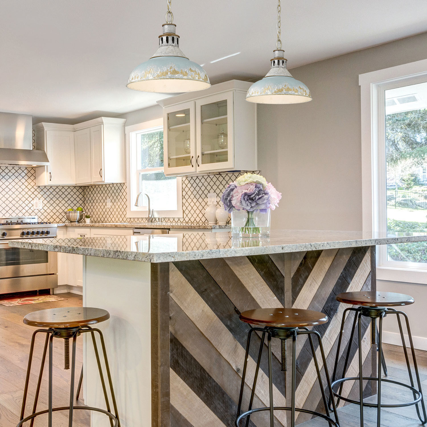 Kinsley Pendant Ceiling Light in Antique Teal, Large