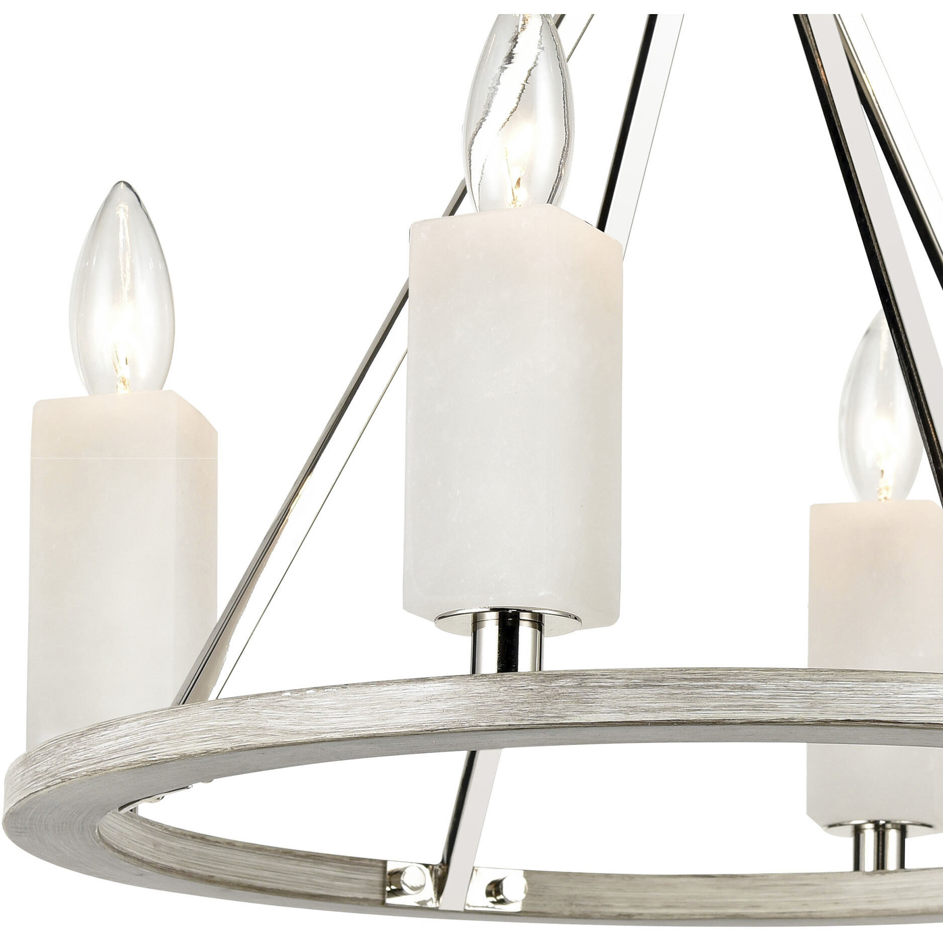 White Stone 4 Light 18 inch Polished Nickel with Sunbleached Oak Semi Flush Mount Ceiling Light