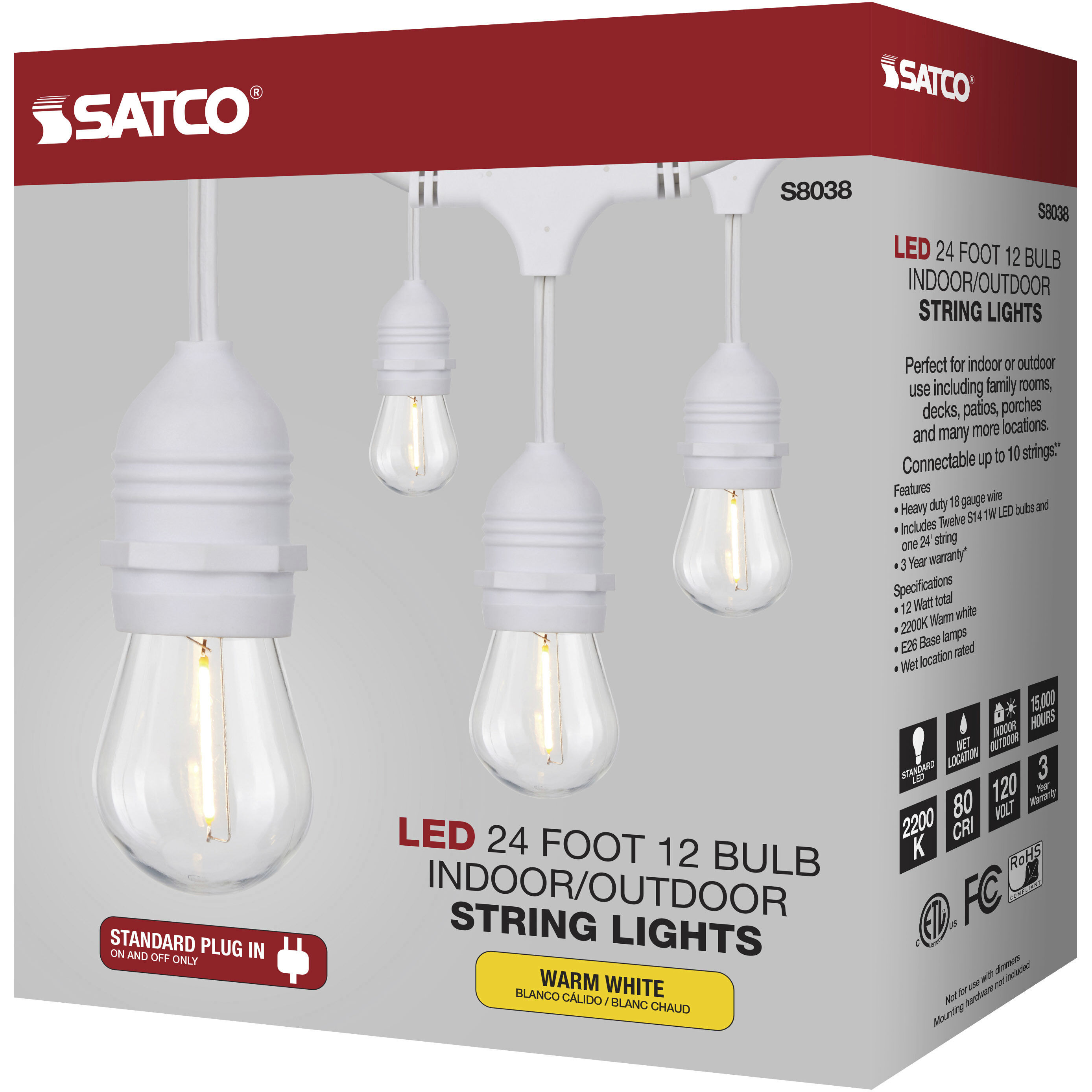 Lumos 12 Light LED 24 foot White LED String Lights