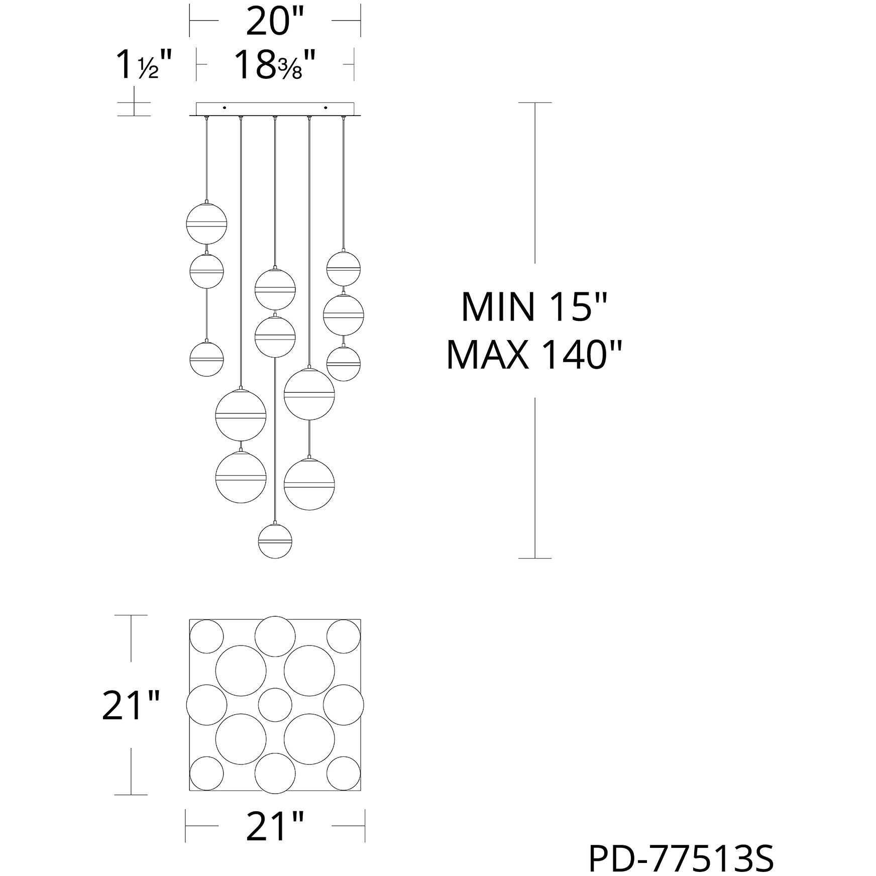 Cyllindra LED 21 inch Black Chrome Chandelier Ceiling Light in Black/Chrome, dweLED