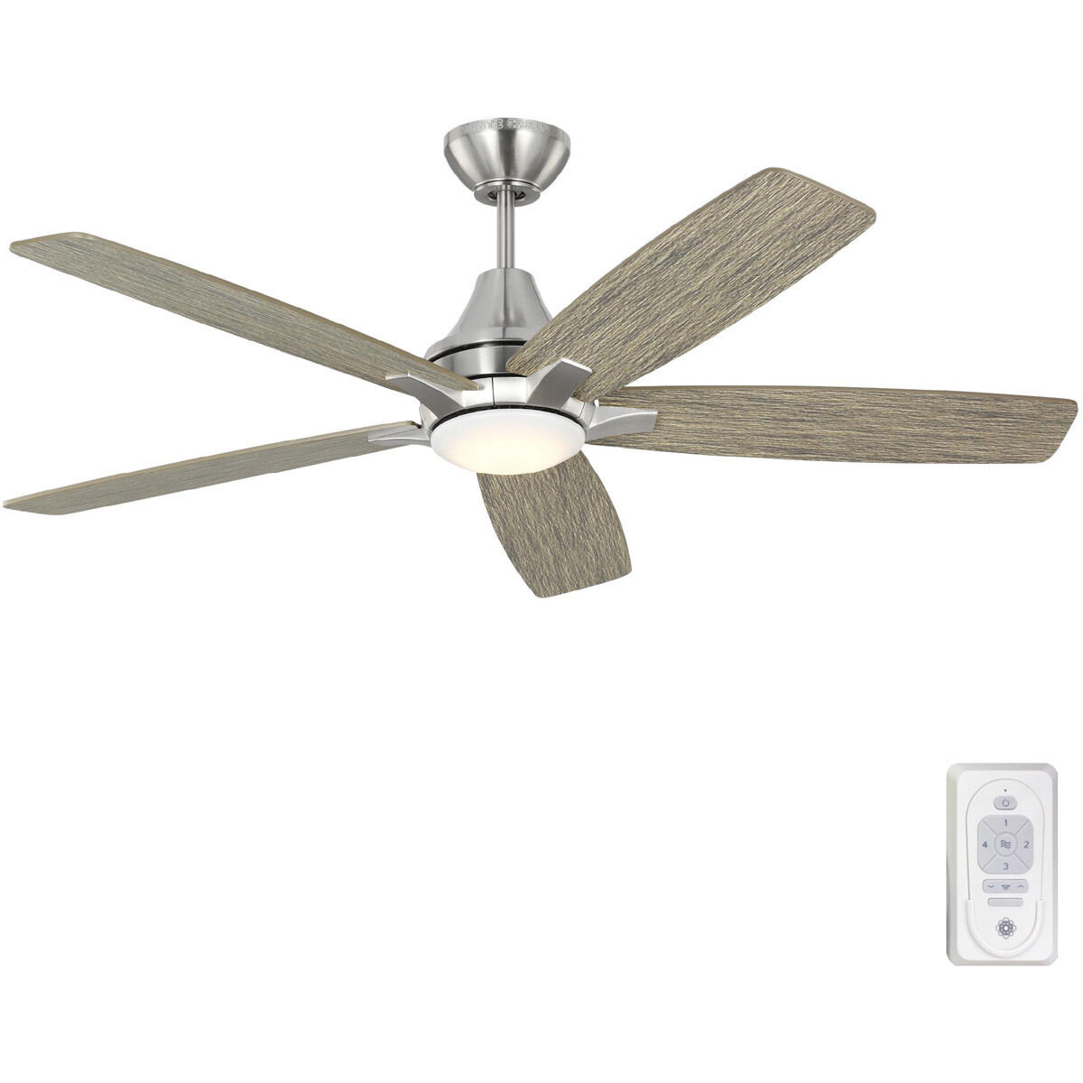 Lowden 52 LED 52 inch Brushed Steel with Silver/Light Grey Weathered Oak reversible blades Indoor/Outdoor Ceiling Fan