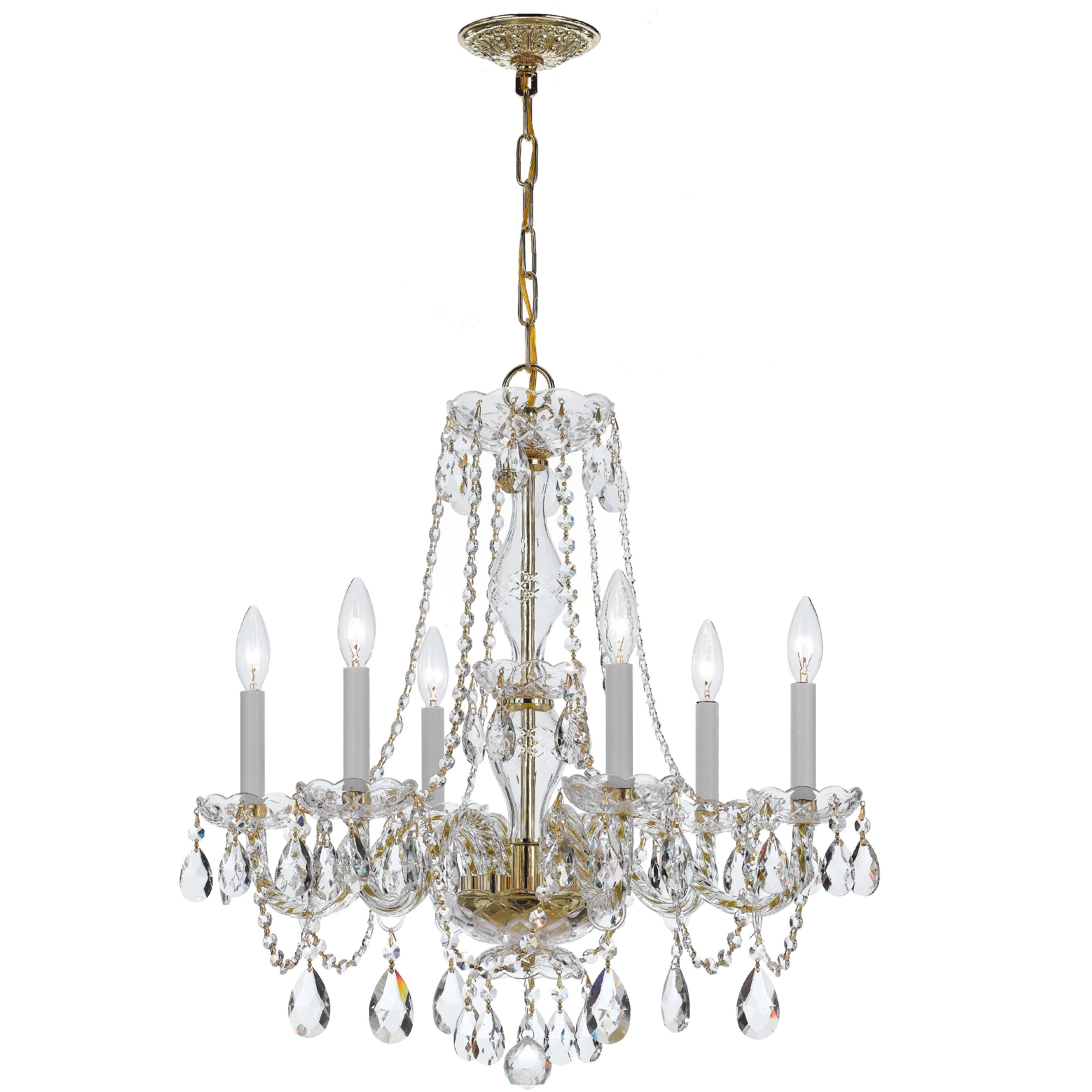 Traditional Crystal 6 Light 23 inch Polished Brass Chandelier Ceiling Light in Clear Swarovski Strass