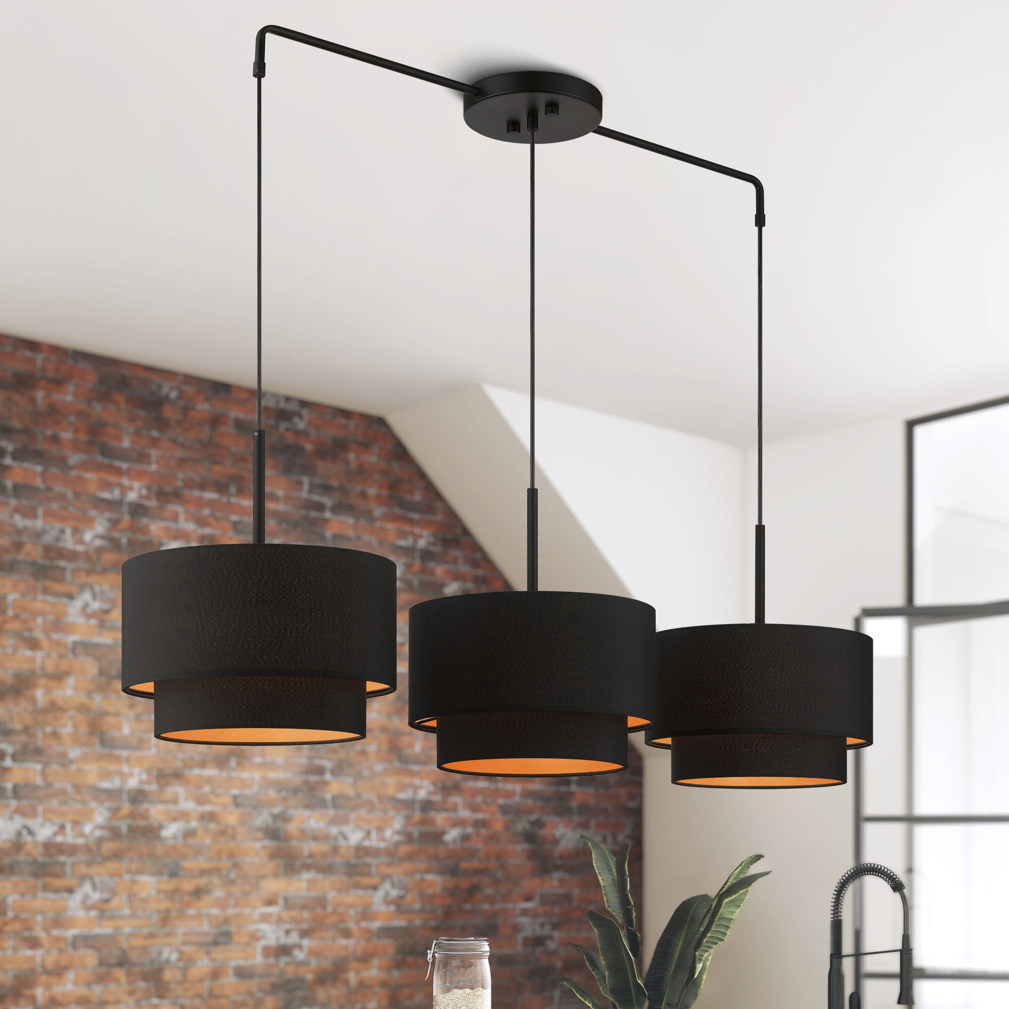 Sentosa 3 Light 49 inch Black Linear Chandelier Ceiling Light, Large