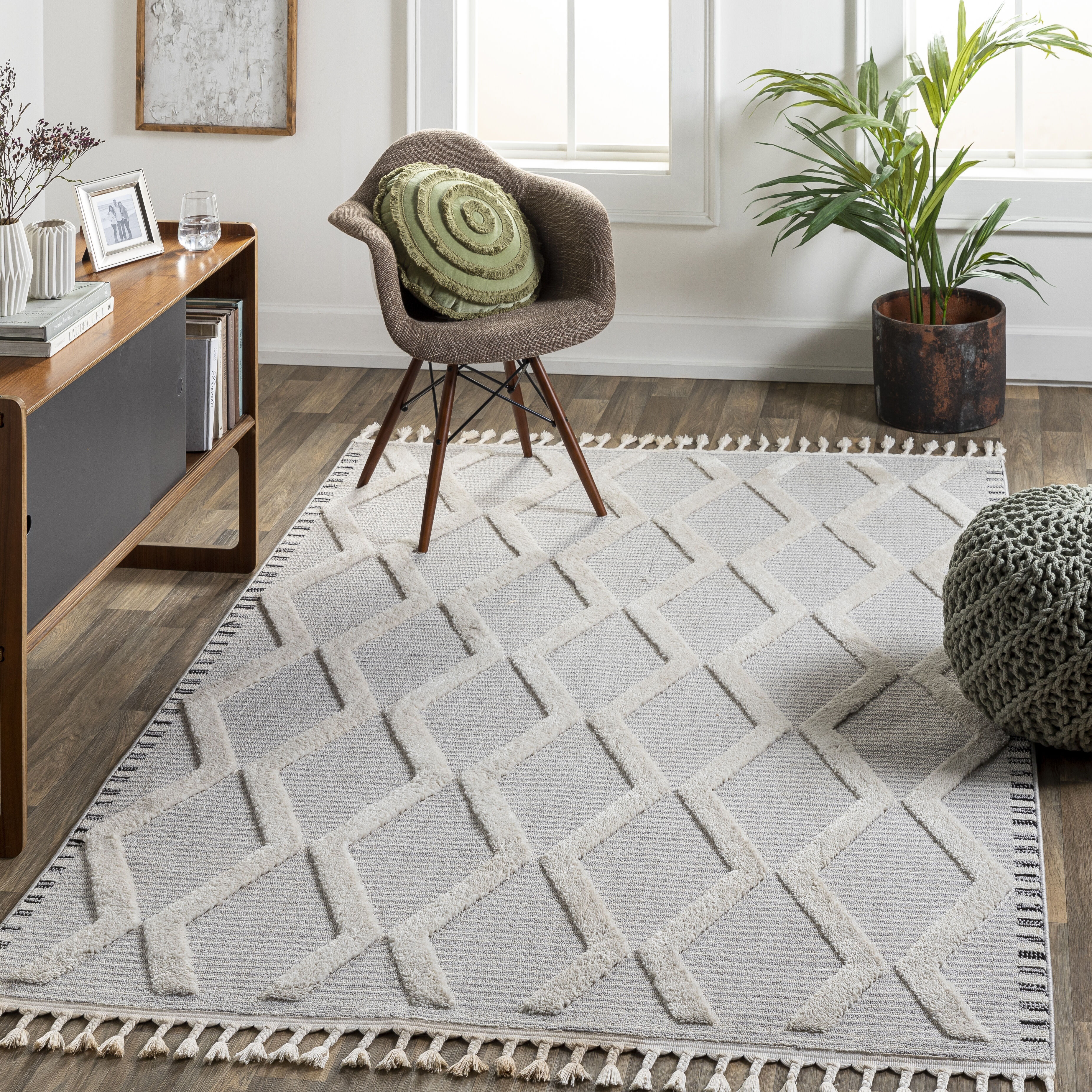 Azilal 108 X 79 inch Light Grey Rug, Rectangle