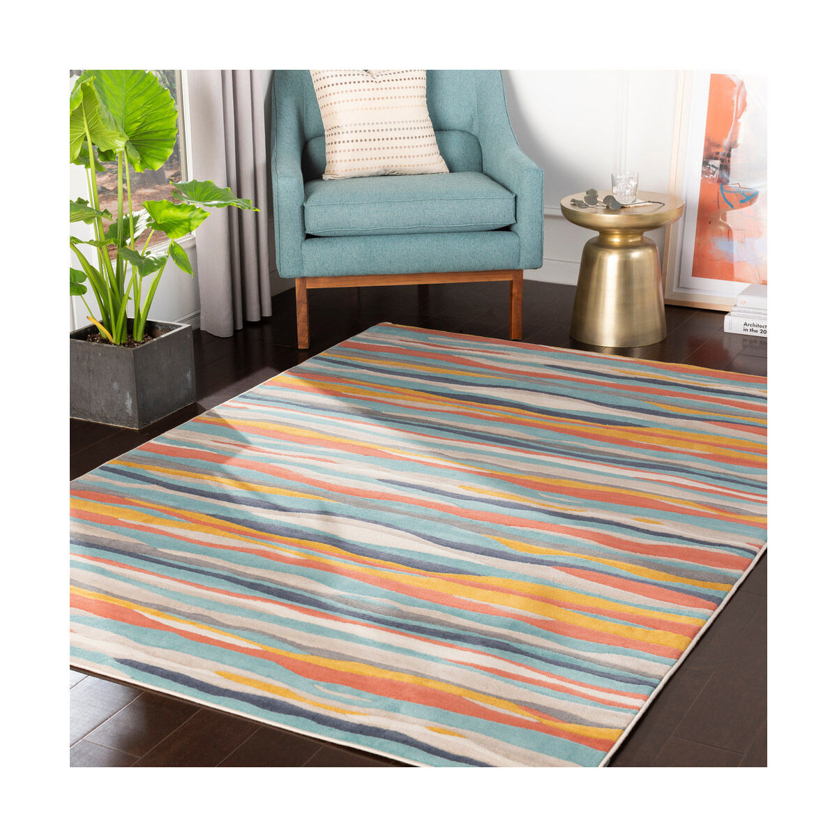 City 67 X 47 inch Aqua/Charcoal/Coral/Mustard/Light Gray/Beige/Taupe Rugs, Rectangle