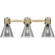 Downtown Urban Lawton Cone 3 Light 24 inch Brushed Brass Bath Vanity Light Wall Light in Light Smoke Glass
