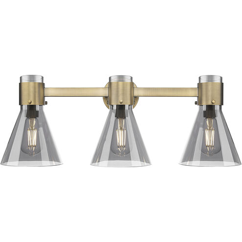 Downtown Urban Lawton Cone 3 Light 24 inch Brushed Brass Bath Vanity Light Wall Light in Light Smoke Glass