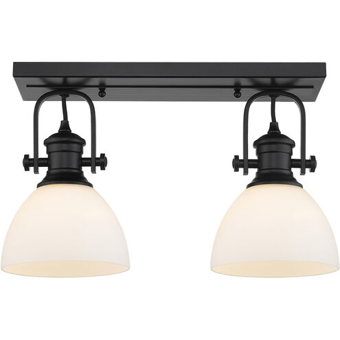Hines 2 Light 18 inch Matte Black Semi-flush Ceiling Light in Opal Glass, Damp